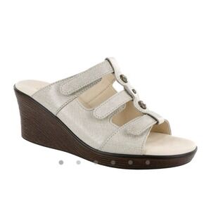 SAS Ginger Women Linen Leather Wedge Sandal Strappy 7 M USA Comfort Summer B